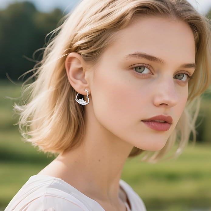 YFN Animal Earrings Sterling Silver Animal Heart Hoop Dangle Earrings Cute Jewelry Gifts for Women