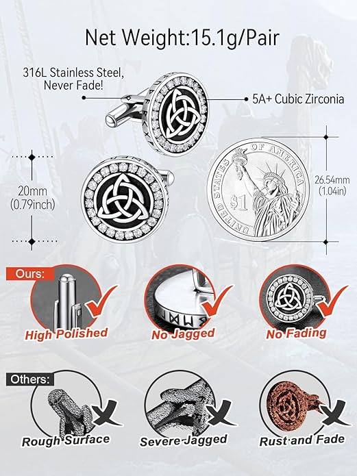 FaithHeart Mens Cufflinks, Norse Viking Tuxedo Shirt Cuff Links, Stainless Steel Cuff Links and Shirt Studs, Gift Box