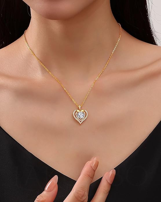 Moissanite Heart Necklace for Women, 1-2 Carat Moissanite Necklace Engraved with 'I LOVE YOU', Anniversary Birthday Gifts for Women,Mom, Girlfriend, Jewelry Gifts for Christmas Valentine's Day