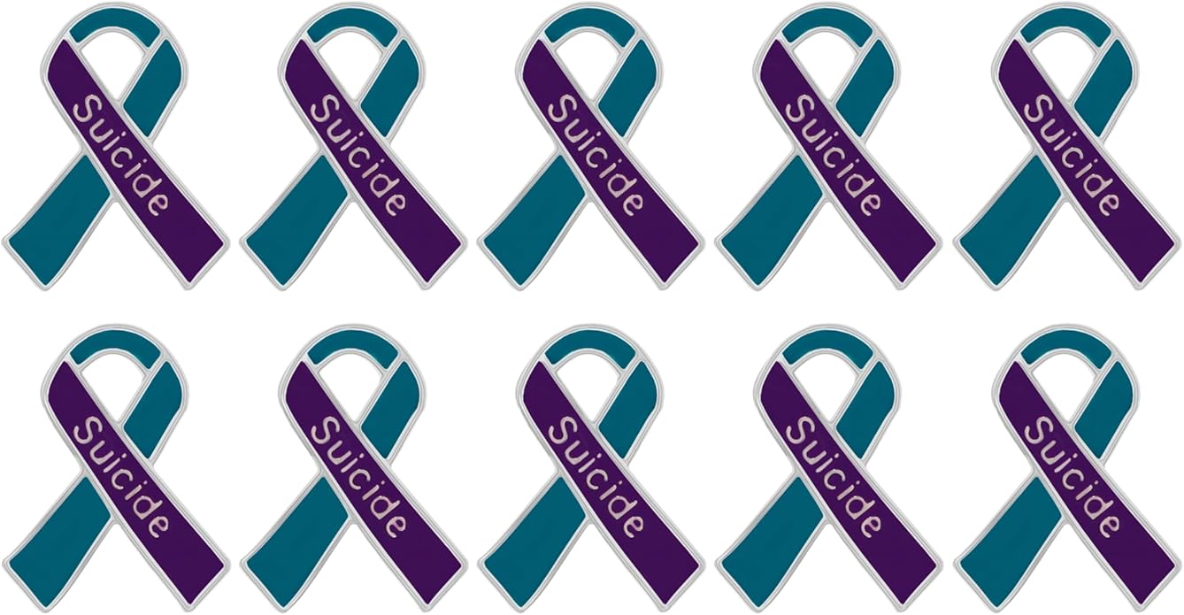 Suicide Awareness and Prevention Pin - Bulk Packs - Variety Pack of Teal & Purple Ribbon Pin Perfect for Support Groups, Gift-Giving and Fundraising