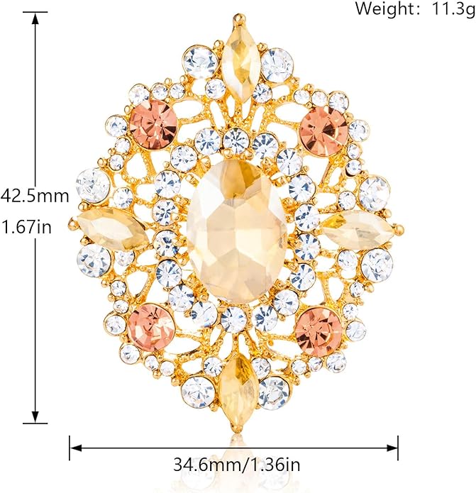 LAXPICOL Vintage Clear Austrian Crystal Brooch Pin for Women Elegant Wedding Bridal Brooches Broach Pin 1.69"*1.39"