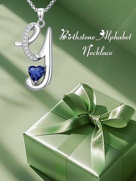 Christmas Gifts for Women Alphabet A to Z Initial Birthstone Pendant Necklaces for Women - 18k White Gold Plated Personalized Name Jewelry Valentine Mothers Day Birthday Gifts for Women Her Girlfriend