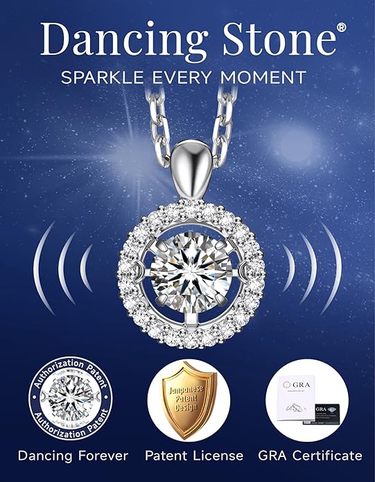 MomentWish Necklace for Women, Sparkling Gift for Her, 1Carat Moissanite Heart Pendent for Her, 925 Sterling Silver Dance Necklace for Anniversary Christmas Valentines