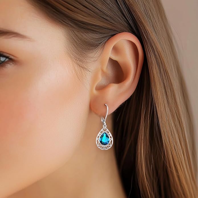 Sterling Silver Tree of Life/Flower/Bee/Animals/Cat/Hummingbird Dangle Earrings Moonstone Turquoise Drop Leverback Earrings Jewelry Gifts