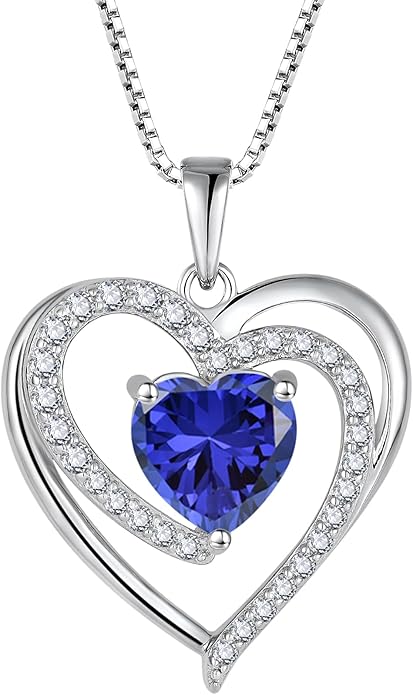 FJ Love Heart Necklace for Women 925 Sterling Silver Birthstone Pendant Anniversary Birthday Jewelry