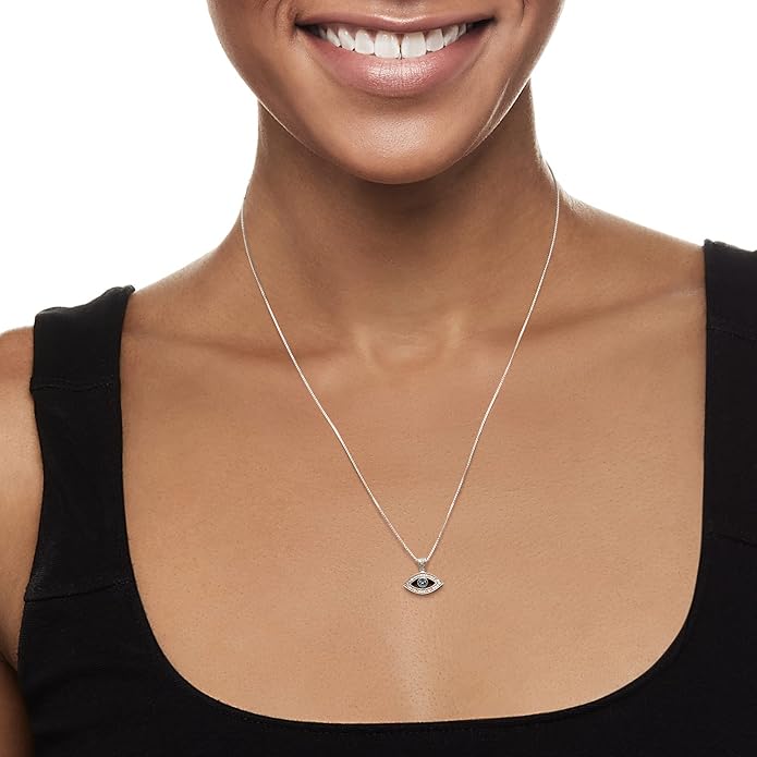 Ross-Simons 0.10 ct. t.w. Blue and White Diamond Evil Eye Pendant Necklace in Sterling Silver