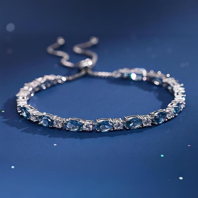 FANCIME Birthstone Tennis Bracelets Sterling Silver Bolo Tennis Bracelets Charm Fine Jewelry Birthday Gifts for Women Mom Wife Her