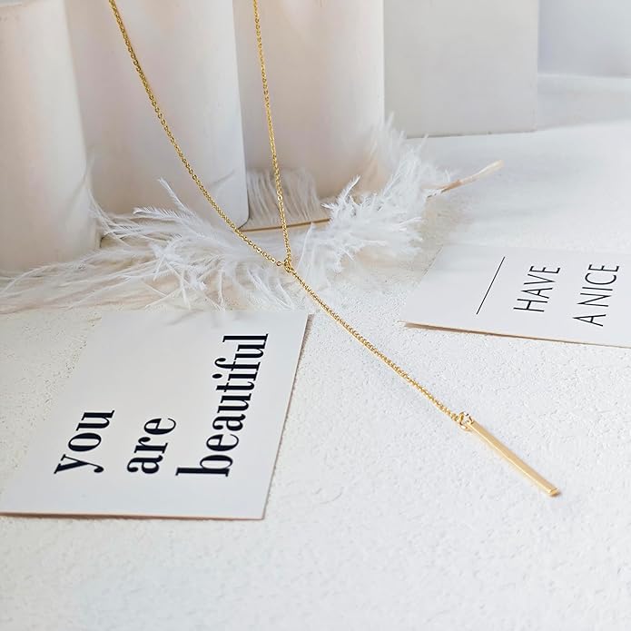 Luxval Lariat Gold Necklace for Women, Dainty Long Necklace 14k Gold Plated/Silver Y-Shaped Pendant Necklaces Trendy Beaded Chain Drop Necklaces Jewelry for Women Gifts