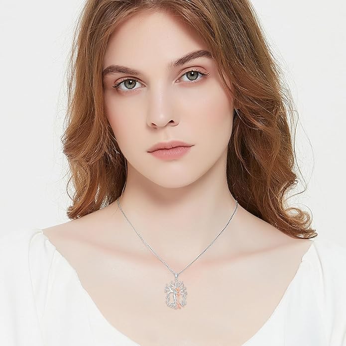 LWXIE Diamond Hug Couple Necklace for Women 925 Sterling Silver Tree of Life Embrace Pendant with Lab Grown Diamond Jewelry Gifts for Wife Girlfriend