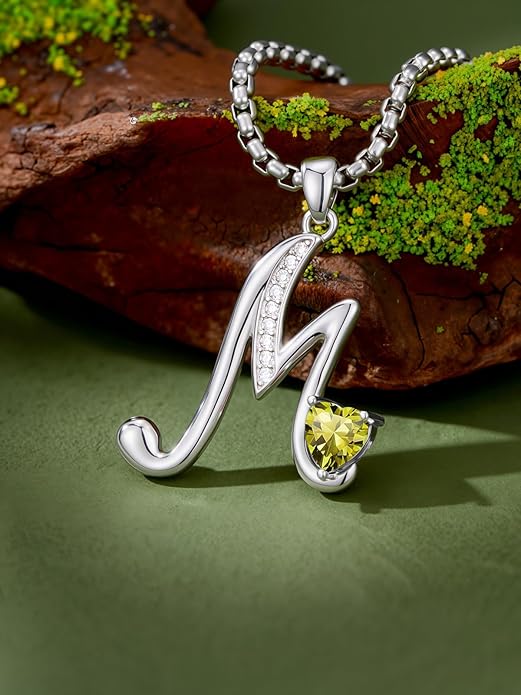 Christmas Gifts for Women Alphabet A to Z Initial Birthstone Pendant Necklaces for Women - 18k White Gold Plated Personalized Name Jewelry Valentine Mothers Day Birthday Gifts for Women Her Girlfriend