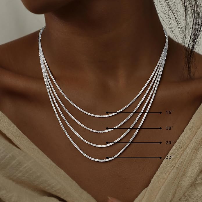 S925 Sterling Silver Sparkly Chain Necklace for Women - 0.8mm Sterling Silver Necklace Thick Sturdy Colourfast Chain Necklaces Jewelery for Women 16/18/20/22 Inch