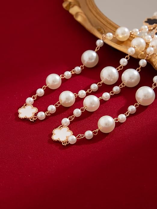 Long Pearl Necklaces for Women Pearl Long Chain Necklace Dainty Gold And Long Pearl Necklaces Layered Pearl Necklace Statement Sweater Strand Chain Jewelry