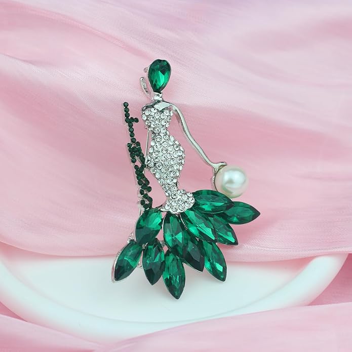 Greek Sorority Brooch Pin for Women Sorority Gift Paraphernalia Jewelry Green Rhinestone Pearl Brooch Pin Sisterhood Graduation Gift for Soror Sister