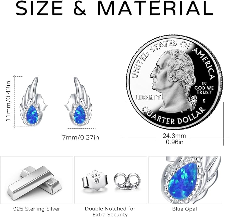 Sterling Silver Opal and Moonstone Angel Earrings Studs by Angel Jewelry