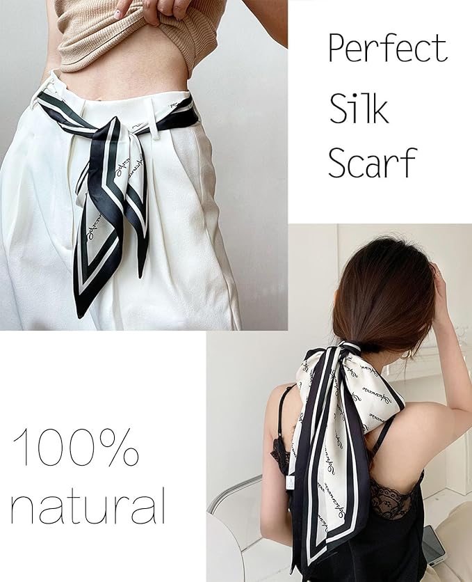 kcctoo 59" Mulberry Silk Like Head Scarf Women's Fashion Square Neck Satin Scarfs for Bag Hair Scarves Gift 59 * 5.9”