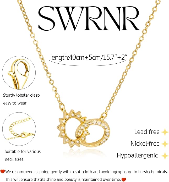 Gold Necklace for Women, Dainty 14K Gold Plated Pendant Necklaces for Women Trendy Simple Choker Chain Cubic Zirconia Circle/Interlocking/Sun Necklace Fashion Jewelry Birthday Christmas Gift
