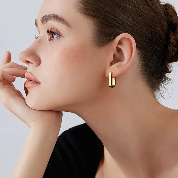 925 Sterling Silver Hoop Earrings for Women Small Square Hypoallergenic 14K Gold Plated Hoop Earrings Geometric Minimalist Rectangle Hoops