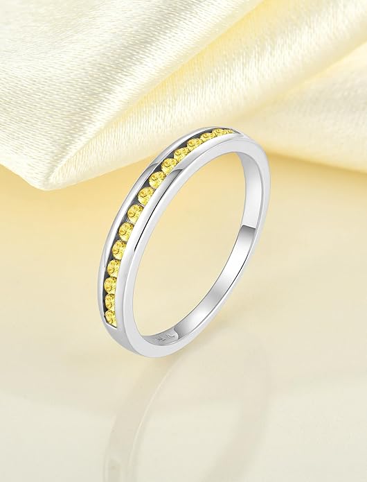 YL Stackable Rings 925 Sterling Silver Halo Birthstone Eternity Bands Jewelry for Women
