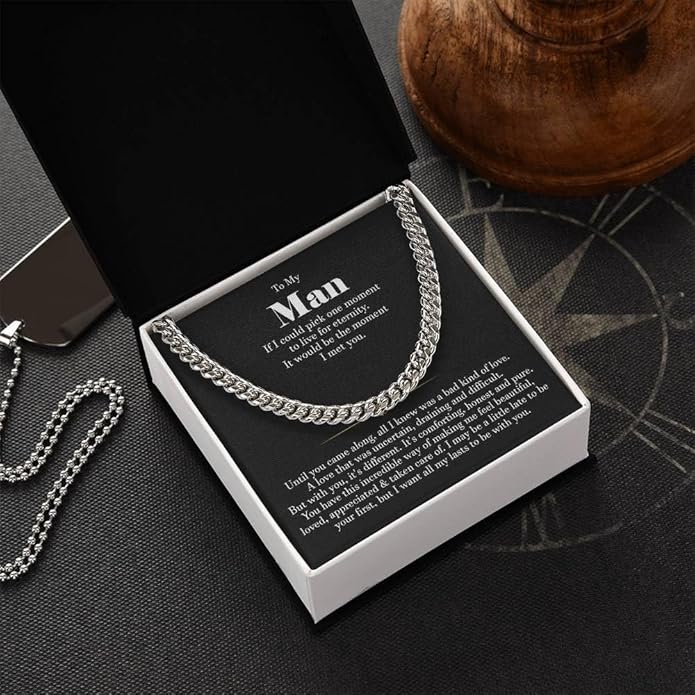 VIRAGIL To My Man Necklace Chain for Men, Silver Stainless Steel Chain Jewelry, Romantic Gift from Partner for Birthday Valentine or Everyday Wear with Meaning