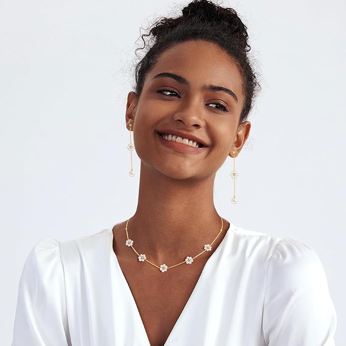 Zeffy Pearl Earrings for Women 14k Gold/Silver Pearl Drop Earrings Long White Pearl Tassel Dangle Statement Earrings Bridal Wedding Dainty Prom Earrings Birthday Gifts Jewelry