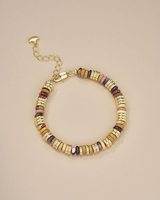 Colorful 18K Gold Plated Bracelets for Women, Stack Bangle Beaded Stone Jewelry Accessories Set for Woman, Trendy Fashion Jewelry Gifts