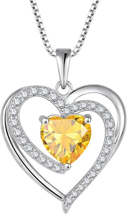 FJ Love Heart Necklace for Women 925 Sterling Silver Birthstone Pendant Anniversary Birthday Jewelry