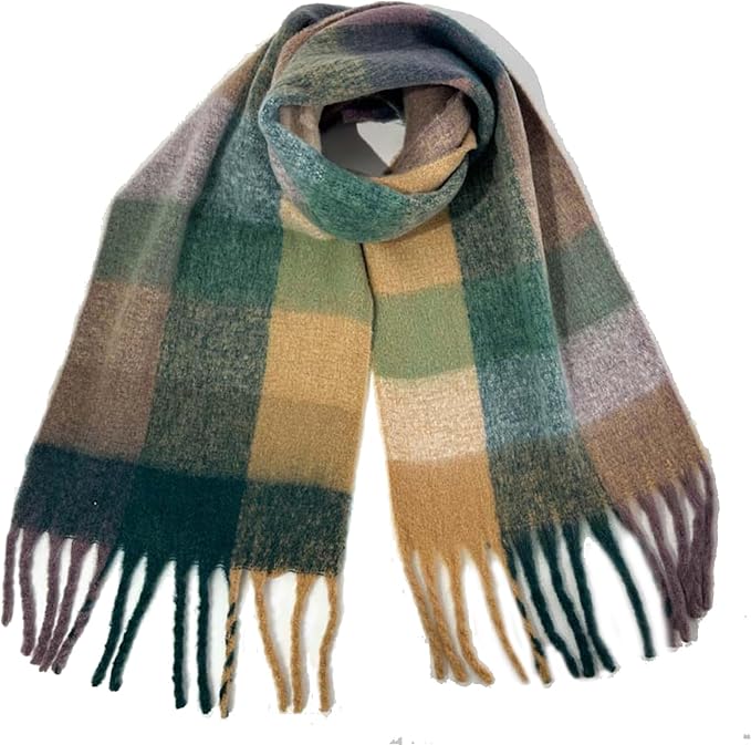 SHOHOKU Large Chunky Plaid Scarf Coloured Checked Oversized Scarf Tassel Soft Fall Winter Thick Warm Shawl Women