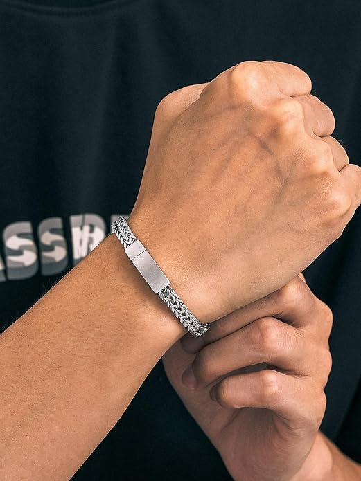 Richsteel Bracelets for Men 6mm/10mm/12mm Width Stainless Steel With Sturdy Clasp Franco Curb Chain Mens Bracelet 7.4/8.2/9 Inches Length