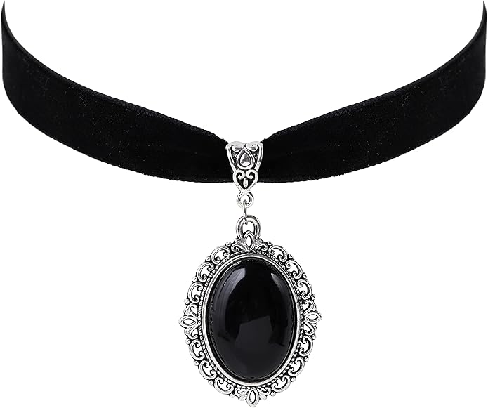 Sacina Black Velvet Victorian Choker, Black Choker, Goth Gothic Necklace, Vintage Necklace, Costume Jewelry, Halloween Christmas Jewelry Gift for Women