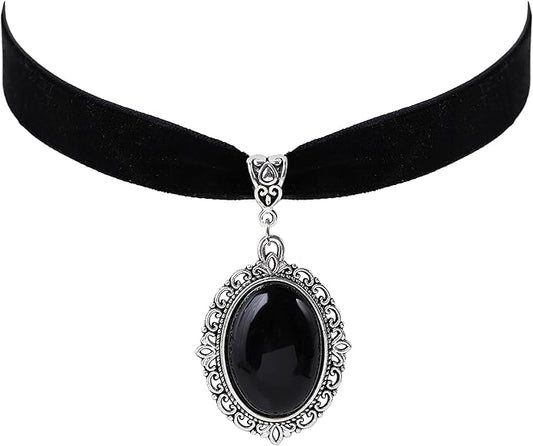 Sacina Black Velvet Victorian Choker, Black Choker, Goth Gothic Necklace, Vintage Necklace, Costume Jewelry, Halloween Christmas Jewelry Gift for Women