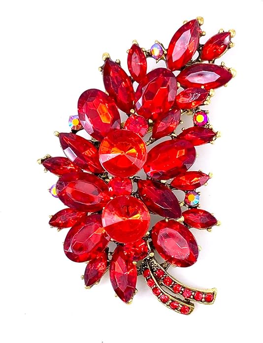 LAXPICOL Vintage Green Austrian Crystal Flower Leaf Bouquet Clusters Large Big Brooch Pin for Women Gold Tone