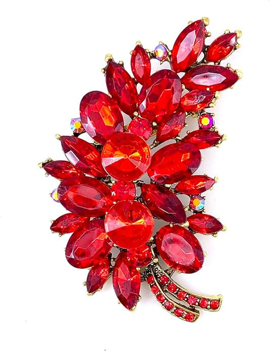 LAXPICOL Vintage Green Austrian Crystal Flower Leaf Bouquet Clusters Large Big Brooch Pin for Women Gold Tone
