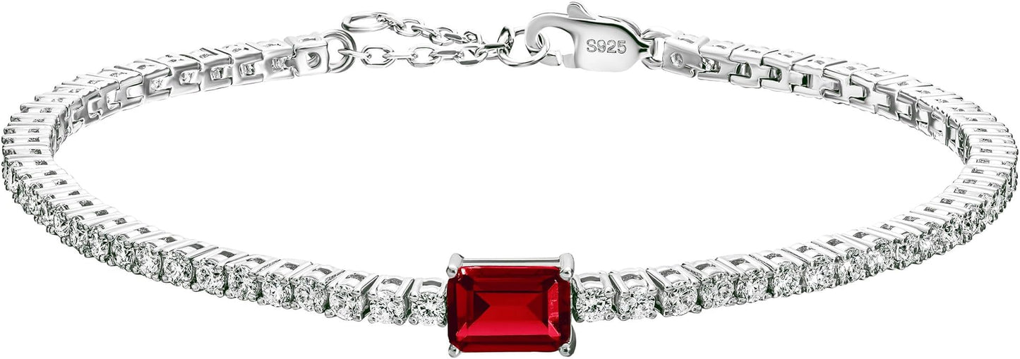 18K White/Yellow Gold Plated Silver Bracelet With Lab Grown Sapphire/Emerald/Ruby Surrounded With Lab Grown Diamond/Moissanite, Bracelet For Women Comes With Gift Box