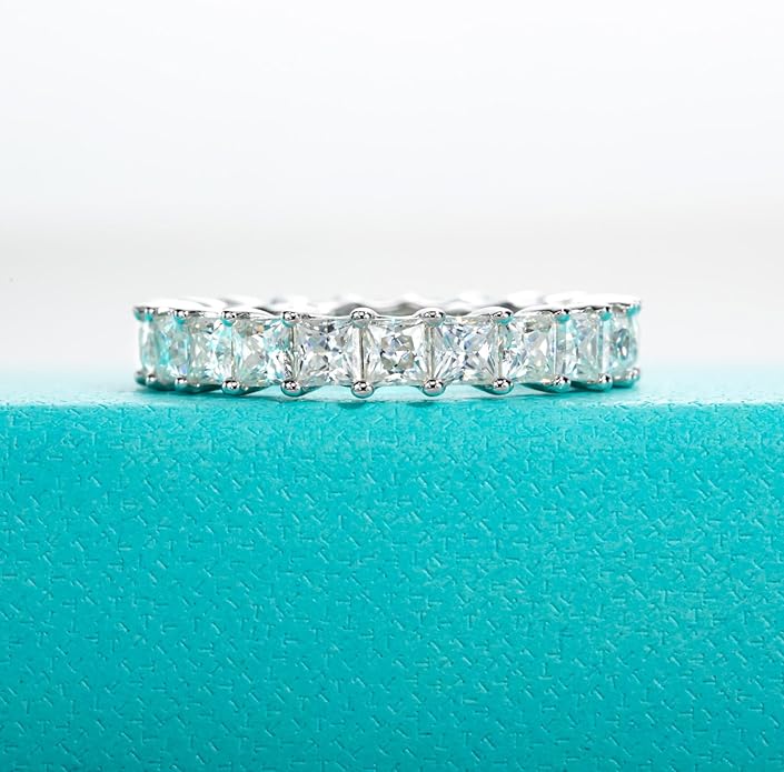 AnuClub Moissanite Eternity Ring, Round/Emerald/Princess Cut 5cttw D Color 925 Sterling Silver Wedding Band Rings for Women