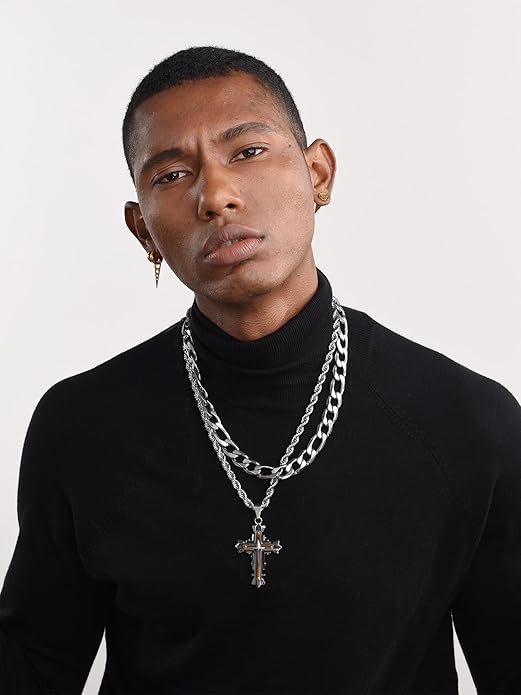 PROSTEEL 316L Stainless Steel Figaro Cuban Chain Necklace for Men, Black/18K Real Gold Plated, 4/5/6/7.5/9/10/13mm, 14inch-30inch, Come with Box