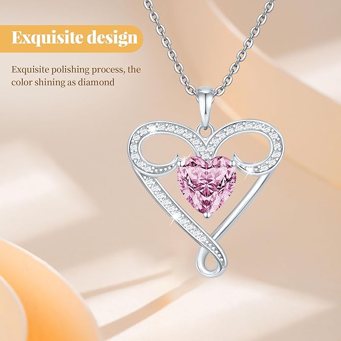 Infinity Necklace for Women, 925 Sterling Silver Heart Necklace with 5A Zircon, White Gold Plated Adjustable Chain, Gift for Valentine's Day, Birthday, Anniversary for Wife, Girlfriend, Mom
