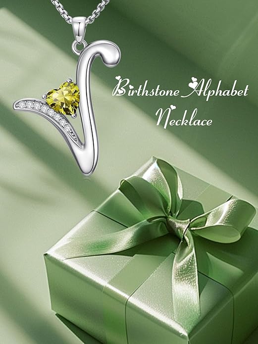 Christmas Gifts for Women Alphabet A to Z Initial Birthstone Pendant Necklaces for Women - 18k White Gold Plated Personalized Name Jewelry Valentine Mothers Day Birthday Gifts for Women Her Girlfriend