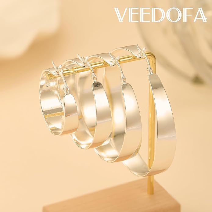 10MM Wide Thick Gold Hoop Earrings for Women Hypoallergenic 925 Sterling Silver Large Hoop Lightweight Chunky Hoops Earring for Women Jewelry Gifts