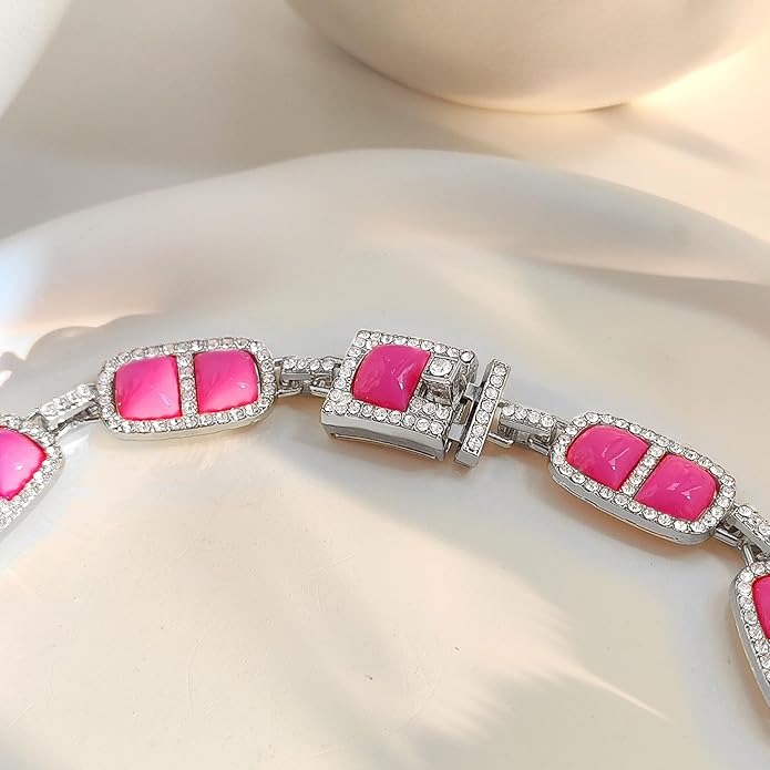 Chunky Necklace for Women 12 Colors Diamond Stone Gold Statement Necklace for Women Full Trendy Blue Birthstone Choker Necklace for Women Square Design Necklace Jewelry