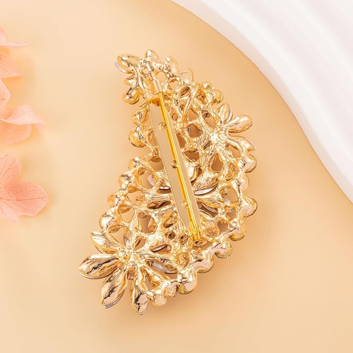 LAXPICOL Vintage Austrian Crystal Flower Leaf Bouquet Clusters Large Big Brooch Pin for Women Gold Tone