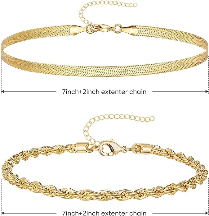 Gold Bracelets for Women Trendy,14K Gold Plated Dainty Stackable Paperclip Cuban Link Chain Bracelets, Simple Cute Cuff Bracelets Jewelry Set Adjustable 7"+2"
