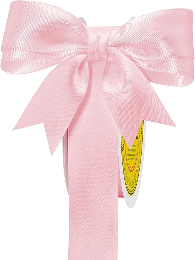 LEEQE Double Face Lt.Pink Satin Ribbon 7/8 inch X 25 Yards Polyester Lt.Pink Ribbon for Gift Wrapping Very Suitable for Weddings Party Hair Bow Invitation Decorations and More