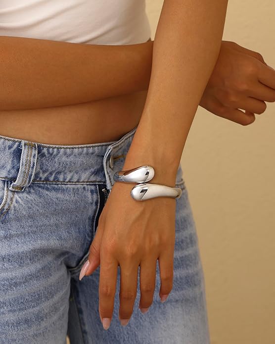 Bangle Bracelets for Women | 14K Gold Plated Trendy Wide Bracelets | Hinged Arm Cuff Bangles Chunky Bracelet for Women