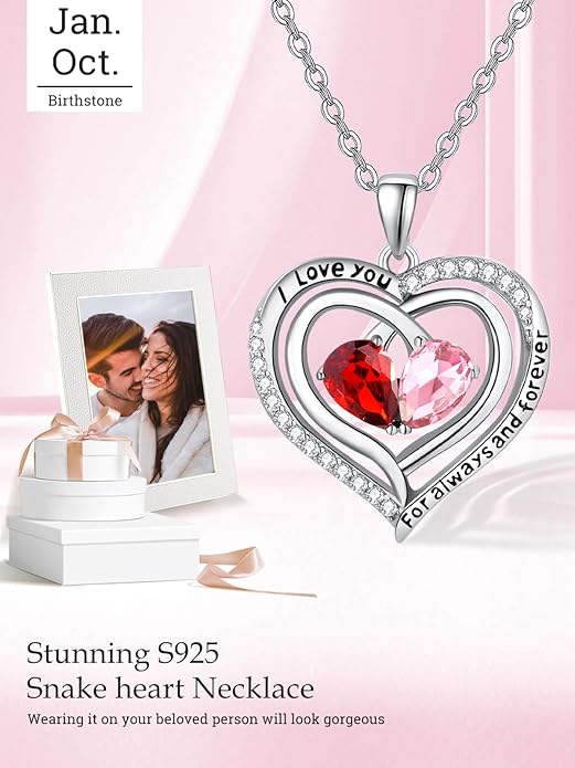Zeuslia Double Birthstone Necklace Gifts for Wife - 925 Sterling Silver Sunflower/Rose/Crown Cross/Compass/Heart Pendant I Love You Necklace, Anniversary Birthday Gifts for Wife Girlfriend Mom Her