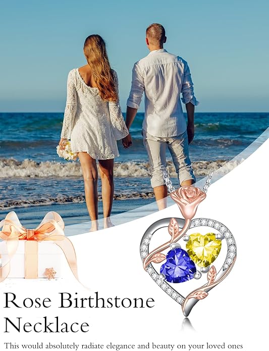 Christmas Gifts for Women Rose Heart Birthstone Pendant Necklace I Love You Forever Jewelry Valentine Mothers Day Birthday Gifts for Women Her Wife Girlfriend