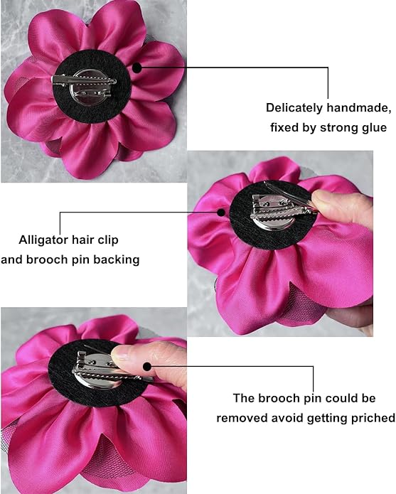 Women's Brooches 4pcs Rose Flower Hair Clip Flamenco Dancer Pin up Mexican Hair Flowers Clips Hairpin Brooch Tea Party Hats Headpieces