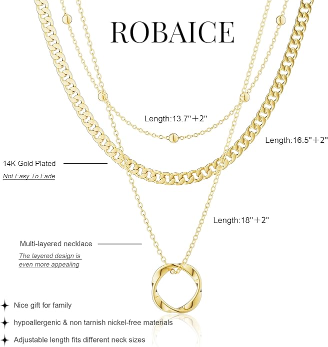Layered Necklace for Women 14K Gold Plated Dainty Paperclip Herringbone Pearl Cross Pendant Necklace Stack，Layering Chain Cuban Figaro Rope Chain Choker Trendy Gold Jewelry Gift