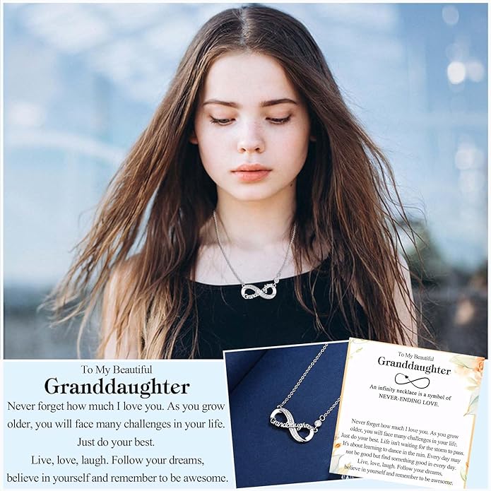 Infinity Mom Grandma Nana Sister Aunt Daughter Auntie Granddaughter Niece Necklace Gifts, Christmas Birthday Valentines Day Mothers Day Easter Graduation Back to School Gifts Stocking Stuffers Presents for Women Girls Her