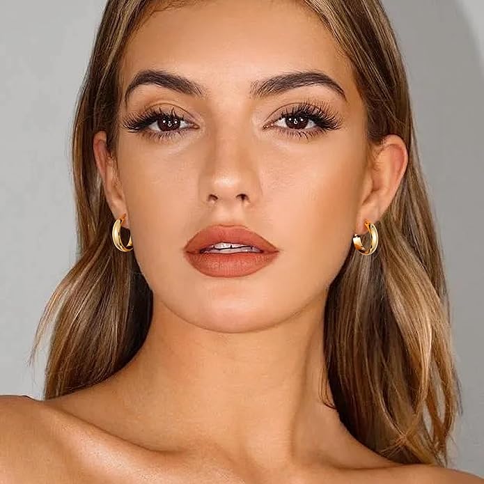 Gacimy 14K Gold Plated Hoop Earrings for Women, 14k Real Gold Plated with 925 Sterling Silver Post, Hypoallergenic Lightweight Thick Hoops Earrings for Women Trendy