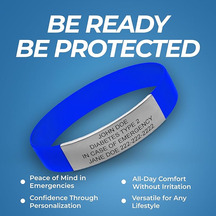 Personalized Medical Alert Bracelet for Men & Women – Custom Engraved Waterproof Silicone Wristband with Stainless Steel ID Plate – Medical ID Bracelet for Allergies, Conditions, ICE Info & Emergency Card